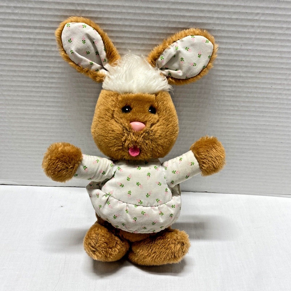 Vintage 12"  Untagged Brown Bunny Rabbit Plush felt tongue fabric body ears